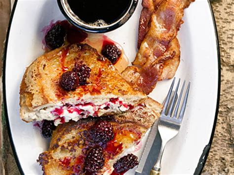 mascarpone-french-toast-with-warm-blackberry-syrup-sunset image