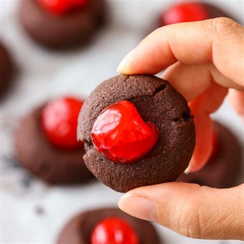 chocolate-cherry-thumbprint-cookies-recipe-happy image
