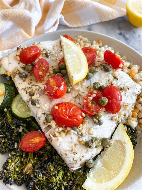 baked-lemon-garlic-caper-sea-bass-seafood-nutrition image