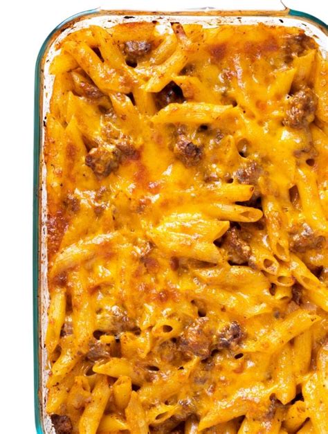 cheesy-penne-ground-beef-casserole-easy-dinner image