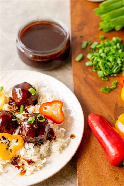 spicy-bbq-and-jelly-meatballs-with-rice image