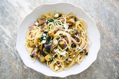 pasta-with-eggplant-feta-and-mint-recipe-simply image