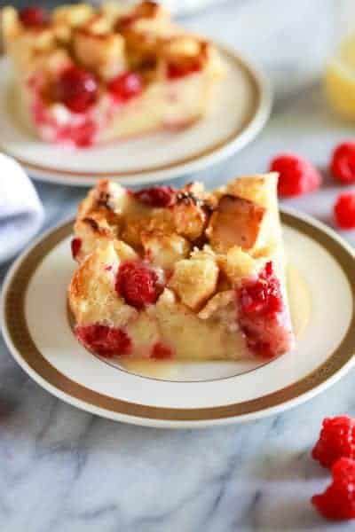 raspberry-bread-pudding-with-vanilla-cream-sauce image