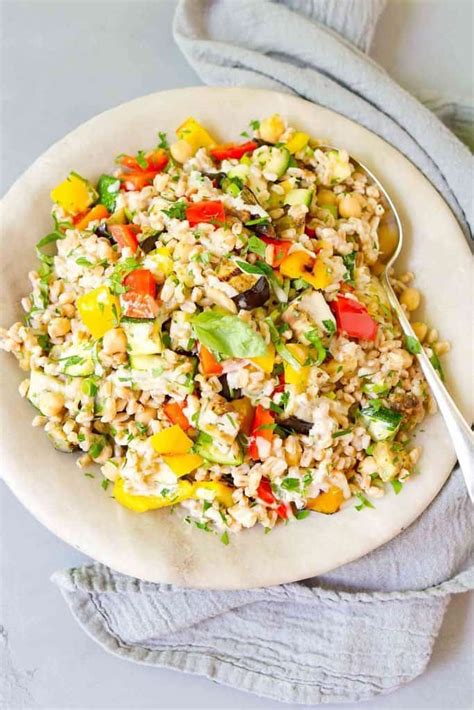 farro-salad-with-grilled-vegetables-tahini-dressing image
