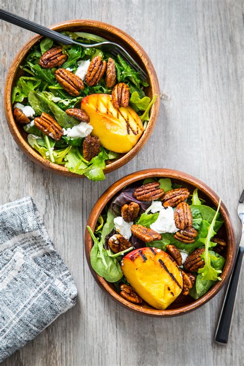 spiced-pecan-grilled-peach-salad-with-goat-cheese image
