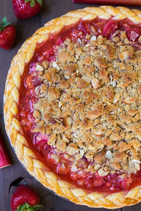 strawberry-rhubarb-pie-with-almond-crumble-cooking image
