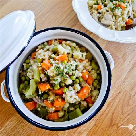 pearl-barley-risotto-with-vegetables-and-chicken image