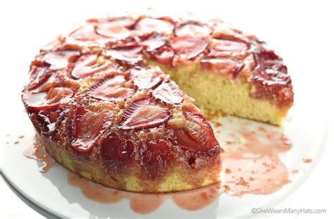 easy-strawberry-upside-down-cake-recipe-she-wears image