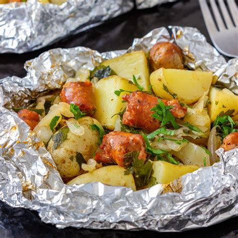 cabbage-and-sausage-foil-packets-happy-foods-tube image