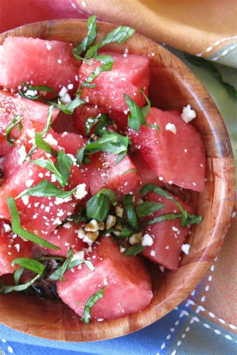 watermelon-salad-with-basil-feta-and-balsamic-syrup image