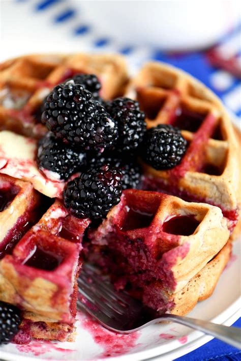 overnight-blackberry-yeast-waffles-with-blackberry-syrup image