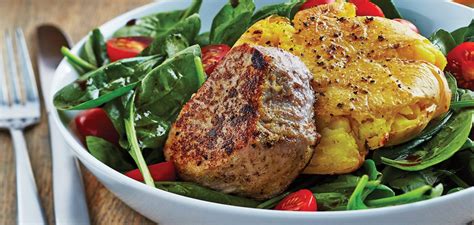 pan-fried-pork-chops-with-smashed-potatoes-spinach image