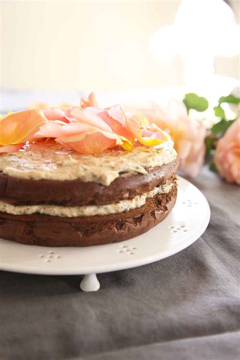 chocolate-cloud-cake-with-nut-cream-and-rose-petals image