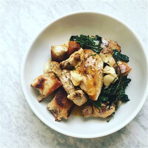 quick-roast-chicken-with-herbed-croutons-food-wine image