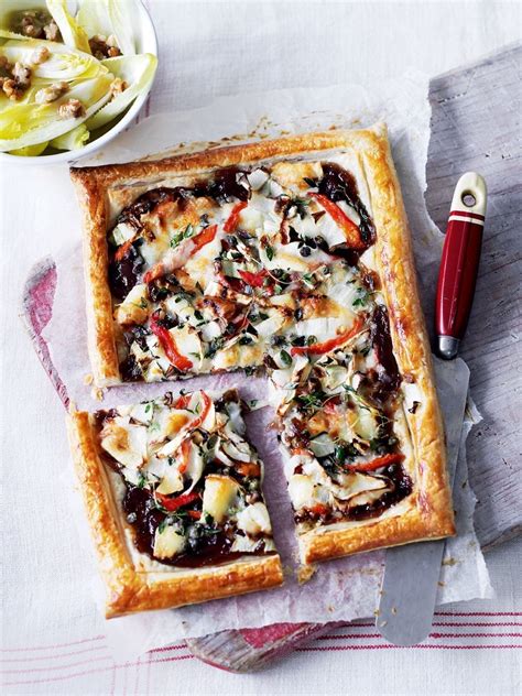 goats-cheese-and-red-pepper-tart-with-chicory-recipe-delicious image
