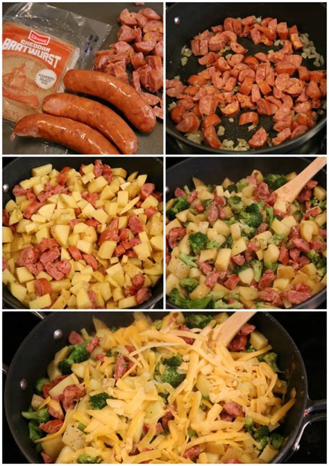 cheesy-sausage-potato-and-broccoli-skillet image