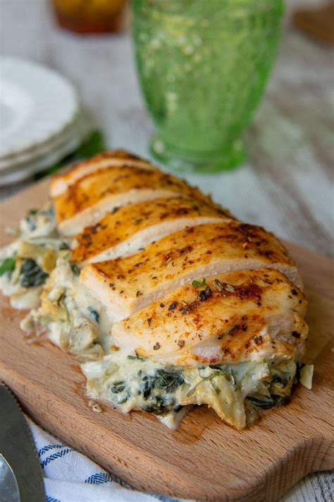 spinach-artichoke-stuffed-chicken-easy-baked-stuffed image