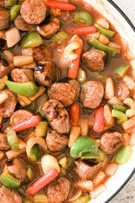 sweet-and-sour-sausages-30-min-one-pan-meal image