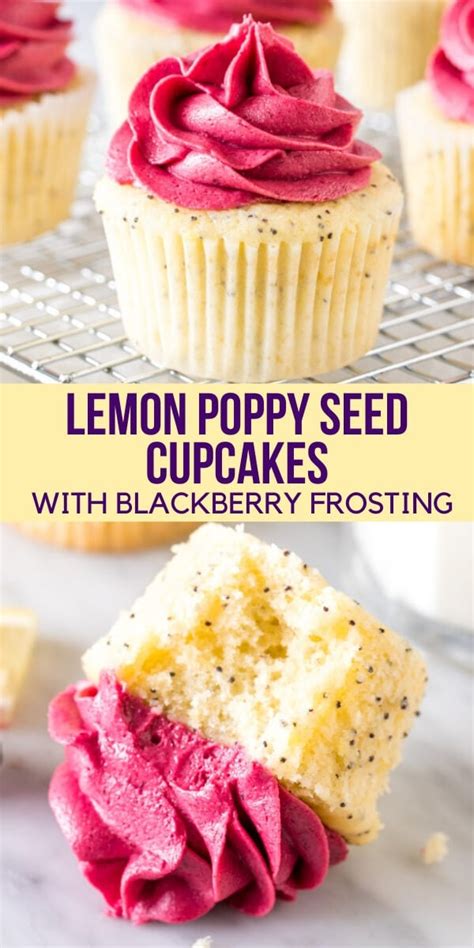lemon-poppy-seed-cupcakes-with-blackberry-frosting image