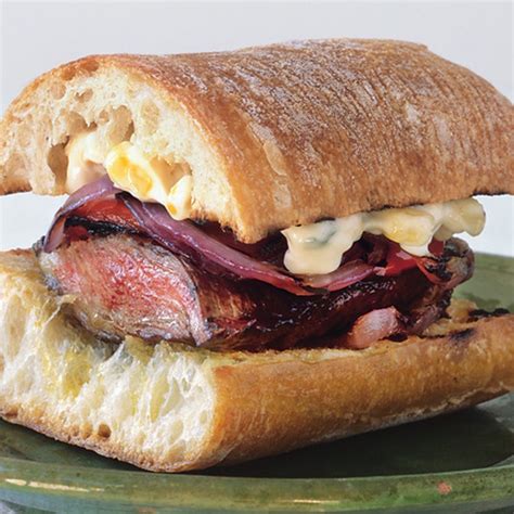 grilled-skirt-steak-and-pepper-sandwiches-with-corn-mayonnaise image