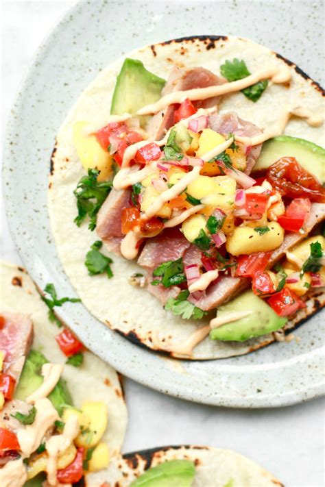 healthy-ahi-fish-tacos-with-fresh-mango-salsa image