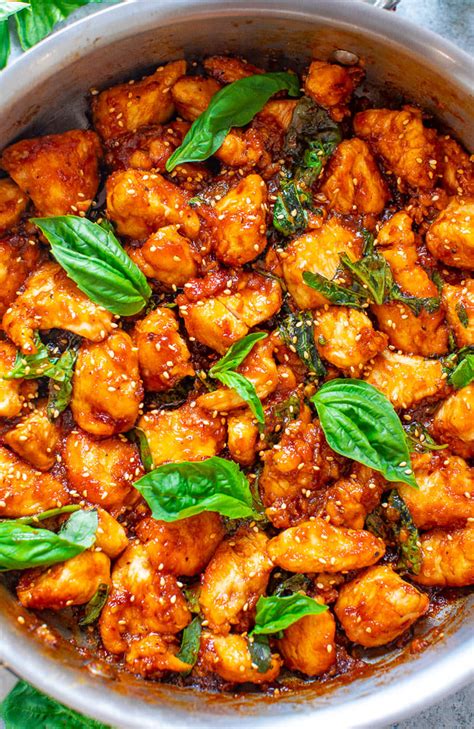 spicy-basil-chicken-recipe-quick-easy-averie-cooks image