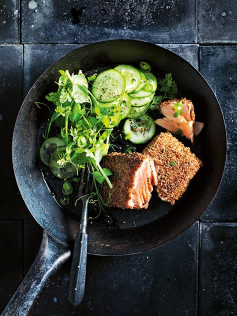 dukkah-crusted-salmon-with-cucumber-and-chilli-salad image