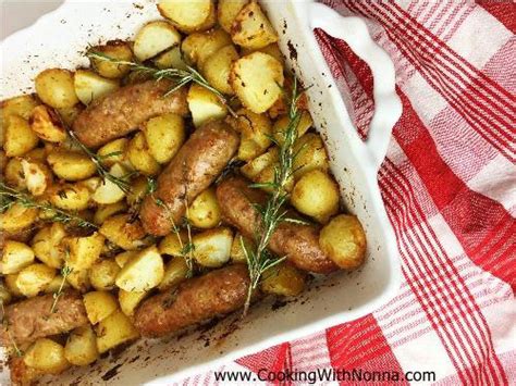 roasted-sausage-and-potatoes-with-herbs-cooking image