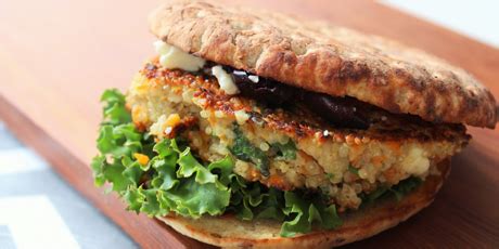 best-quinoa-burger-with-feta-and-black-olives image