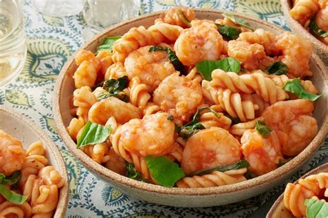 shrimp-fresh-fusilli-pasta-with-spinach-basil-blue image