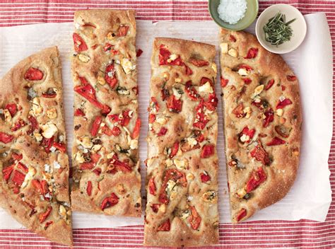 roasted-red-pepper-focaccia-with-goat-cheese-food image