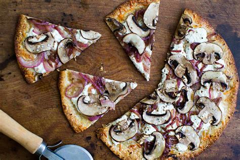 tortilla-pizza-with-onions-mushrooms-and-ricotta image