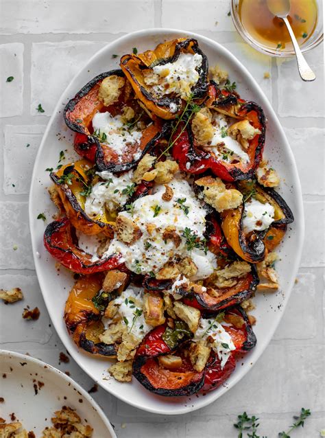 grilled-peppers-with-burrata-and-sourdough image