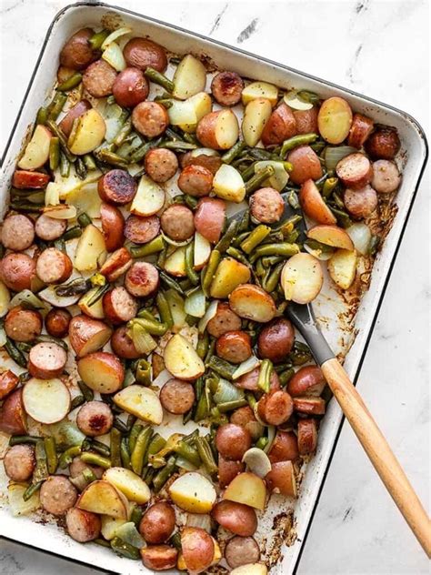 sheet-pan-kielbasa-potatoes-and-green-beans-budget image