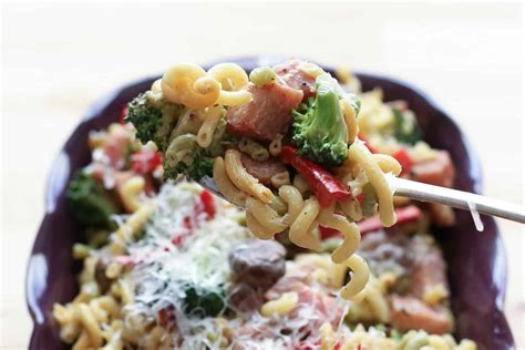 ham-and-vegetable-pasta-skillet-with-a-light-cream-sauce image