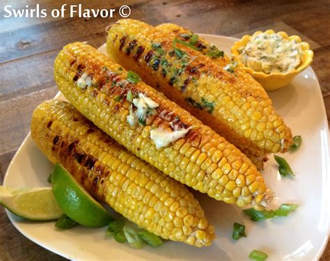 grilled-corn-recipe-with-cilantro-lime-butter-swirls-of image
