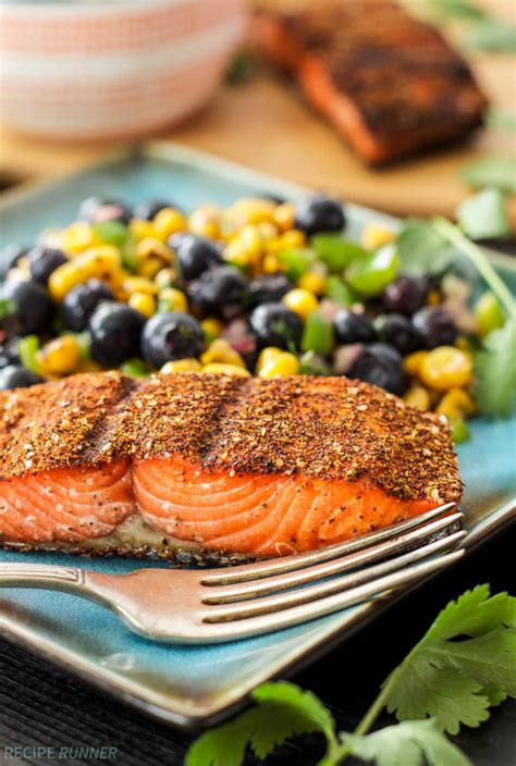 southwest-grilled-salmon-with-blueberry-corn-salsa image