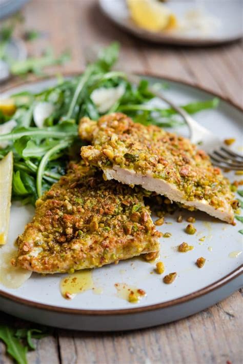 pistachio-crusted-chicken-with-arugula-salad image