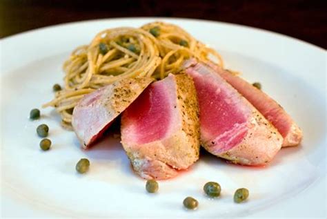 seared-ahi-tuna-with-mediterranean-style-pasta-in image