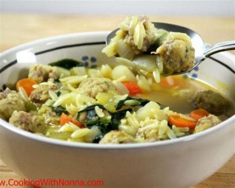 spinach-soup-with-sausage-meatballs-and-orzo-pasta image