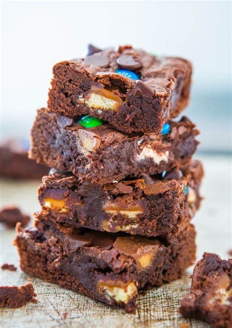 loaded-fudgy-candy-bar-brownies-averie-cooks image