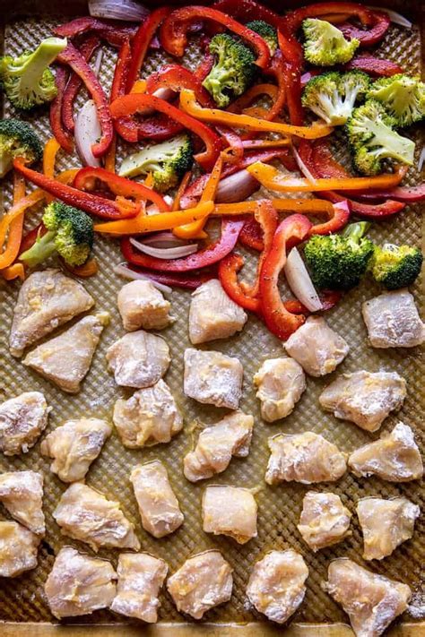 sheet-pan-sticky-sweet-and-sour-chicken-half-baked image