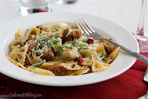 pasta-with-sausage-artichokes-and-sun-dried-tomatoes image