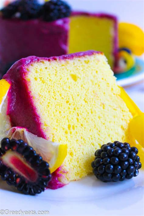 lemon-chiffon-cake-recipe-with-blackberry-glaze image