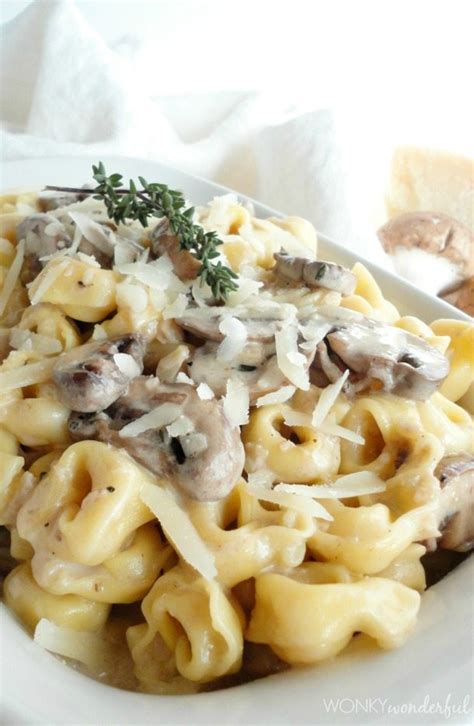 mushroom-cream-sauce-recipe-with-tortellini-wonkywonderful image