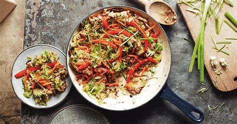 spicy-stir-fried-chicken-and-shredded-brussels-bowls image