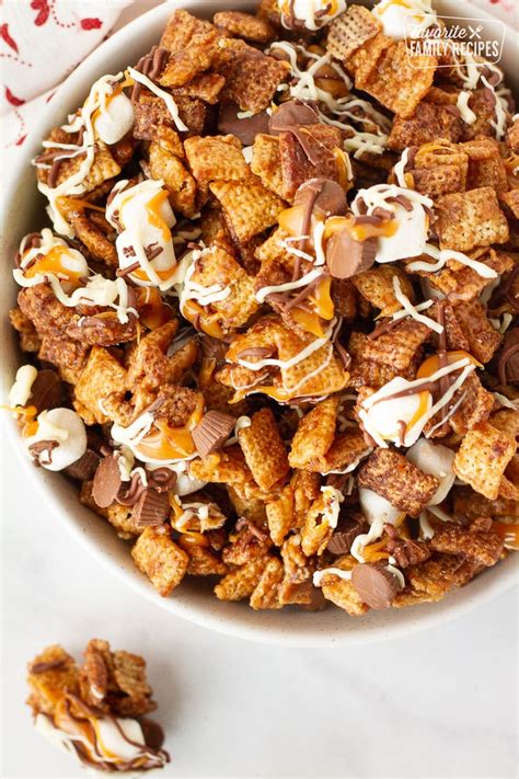 chocolate-peanut-butter-and-caramel-sweet-chex-mix image