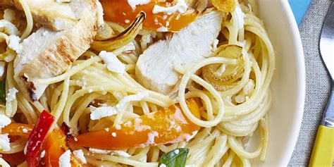 spaghetti-with-roasted-chicken-and-peppers image