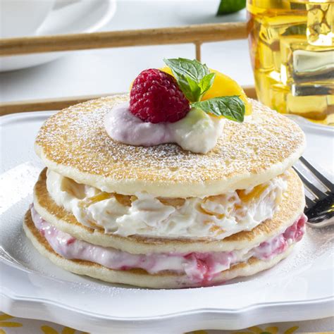 peach-melba-pancake-stack-easy-home-meals image