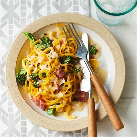 butternut-squash-carbonara-with-broccoli-eatingwell image